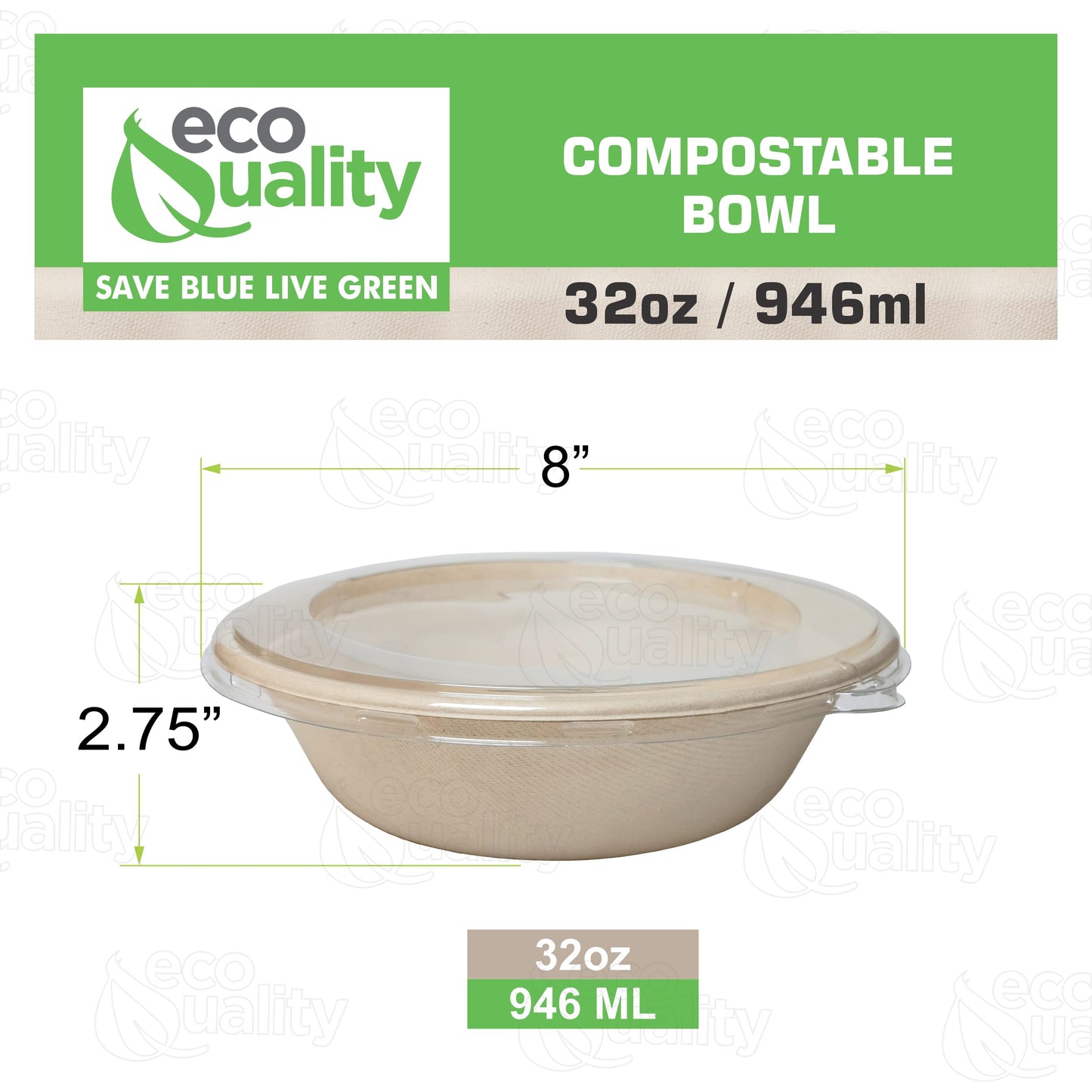 [25 Pack] 32 oz Round Disposable Compostable Paper Bowls with Lids Heavy-Duty, Eco-Friendly Natural Bagasse Unbleached, Heat Resistant, 100%