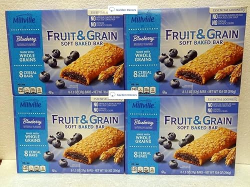 Millville Fruit & Grain Soft Baked Bar Blueberry Naturally Flavored 10.4oz 296g (Four Boxes)