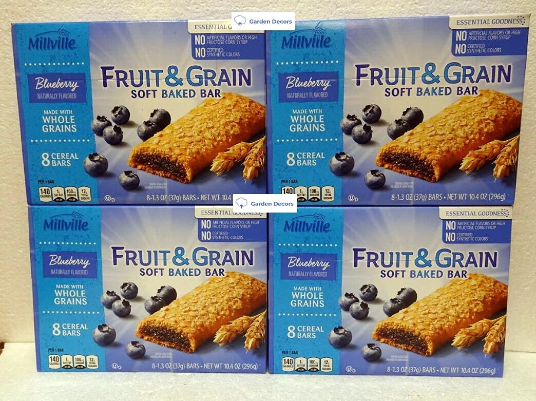 Millville Fruit & Grain Soft Baked Bar Blueberry Naturally Flavored 10.4oz 296g (Four Boxes)