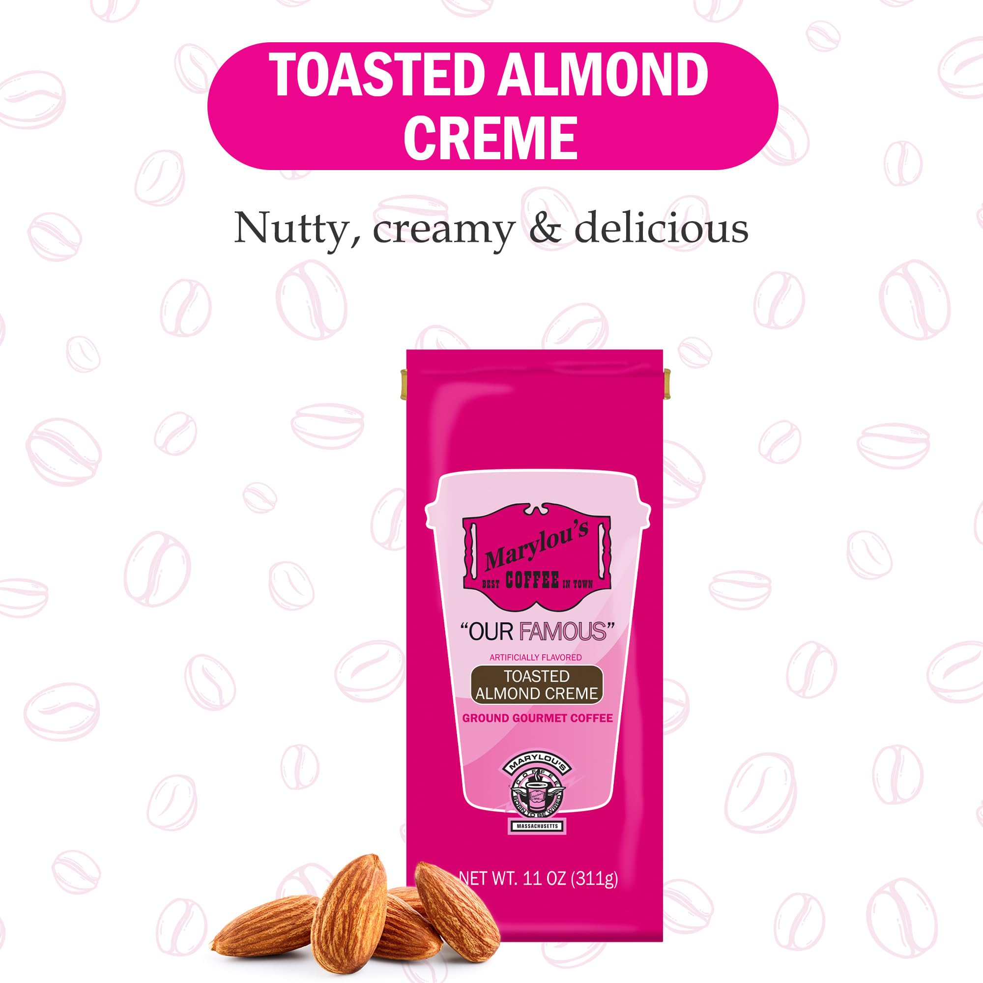 Marylou’s Coffee - Toasted Almond Creme Flavored Coffee Ground Gourmet Coffee - 11 oz
