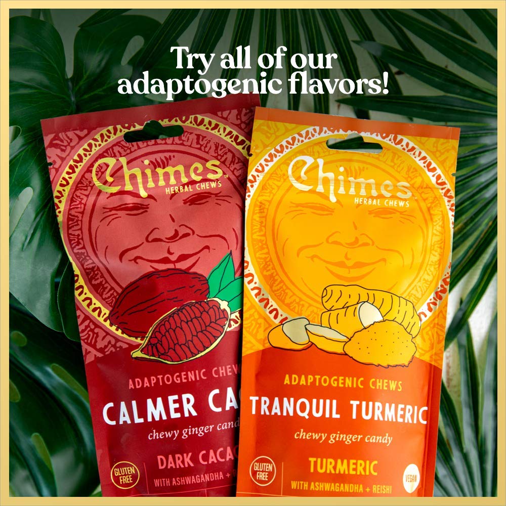 Chimes Calmer Cacao Adaptogen Ginger Chews Candy - (2 Pack With Ashwagandha, Reishi and Dark Cacao with Theobromine) Vegan, Gluten Free…