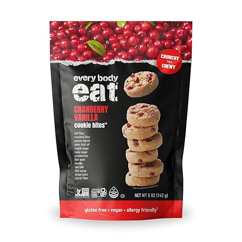 Every Body Eat Cranberry Vanilla Crunchy Cookie Bites - Gluten Free, Dairy Free, Vegan, Seed Oil Free, Allergy Friendly (5 Ounce Pack of 3)