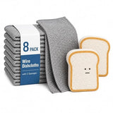 Non Scratch Wire Dishcloths 8 Pack with 2 Kitchen Sponges, Reusable Double Layer Wire Cleaning Cloths for Pots, Pans, Dishes, Sinks and Stove Tops