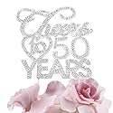 Bling Crystal Cheers To 50 Years Cake Topper - Best Keepsake 50th Birthday Or Anniversary Decor Party Decorations Silver