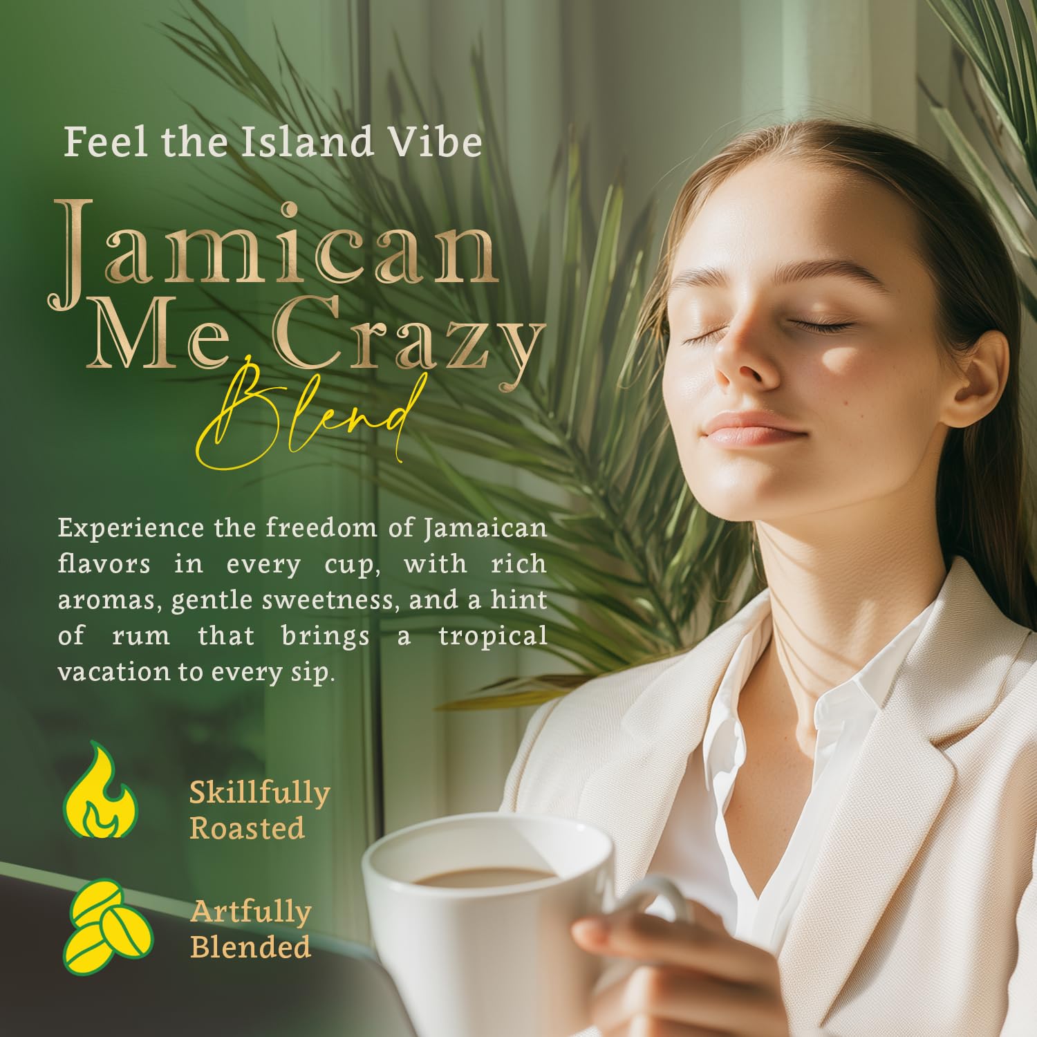 Jamaican Me Crazy Whole Bean Coffee - 100% Arabica, Single Origin, Medium Roast, Naturally Sweetened, Caramel and Vanilla Flavored - Perfect for Cold