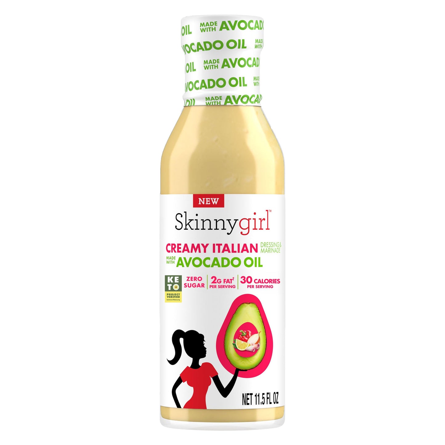 Skinnygirl Sugar Free Gluten Free Avocado Oil Salad Dressing, Creamy Italian, 11.5 Ounce