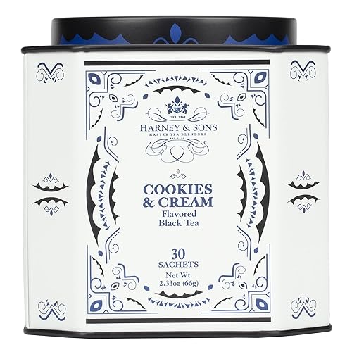 Harney & Sons Cookies & Cream Tea, 30ct count tin, Black tea with Vanilla and Chocolate Flavors