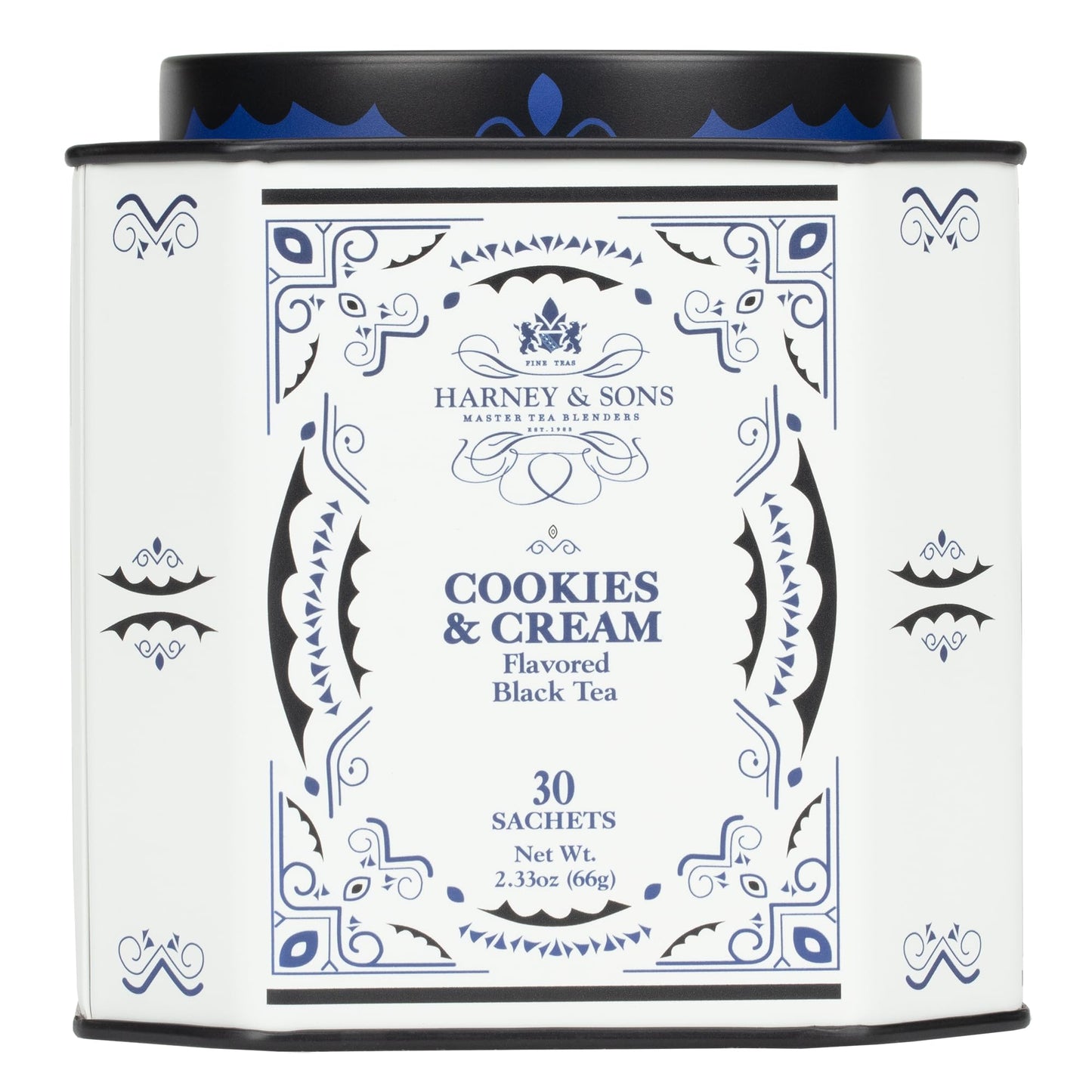 Harney & Sons Cookies & Cream Tea, 30ct count tin, Black tea with Vanilla and Chocolate Flavors