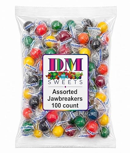 Assorted Jawbreaker Candy - 100 Individually Wrapped Hard Pieces Long Lasting Flavors including Lemon Grape Orange Apple and Cherry