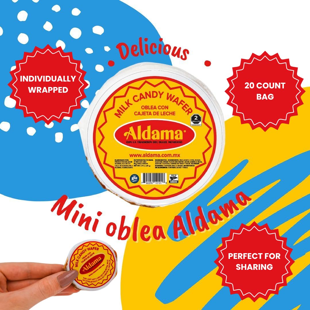 ALDAMA Mini Obleas Milk Candy Wafers - Traditional Mexican Cajeta Wafer Candy, Individually Wrapped (1-Pack, 20 Piece Per Pack)
