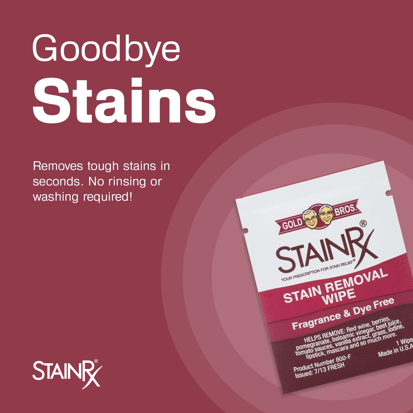 Stain Rx 18 Pack Stain Remover Wipe - Travel Wipes for Clothes, Carpet, Upholstery, & Laundry, Instant Removal of Stubborn Red Wine, Blood, Coffee