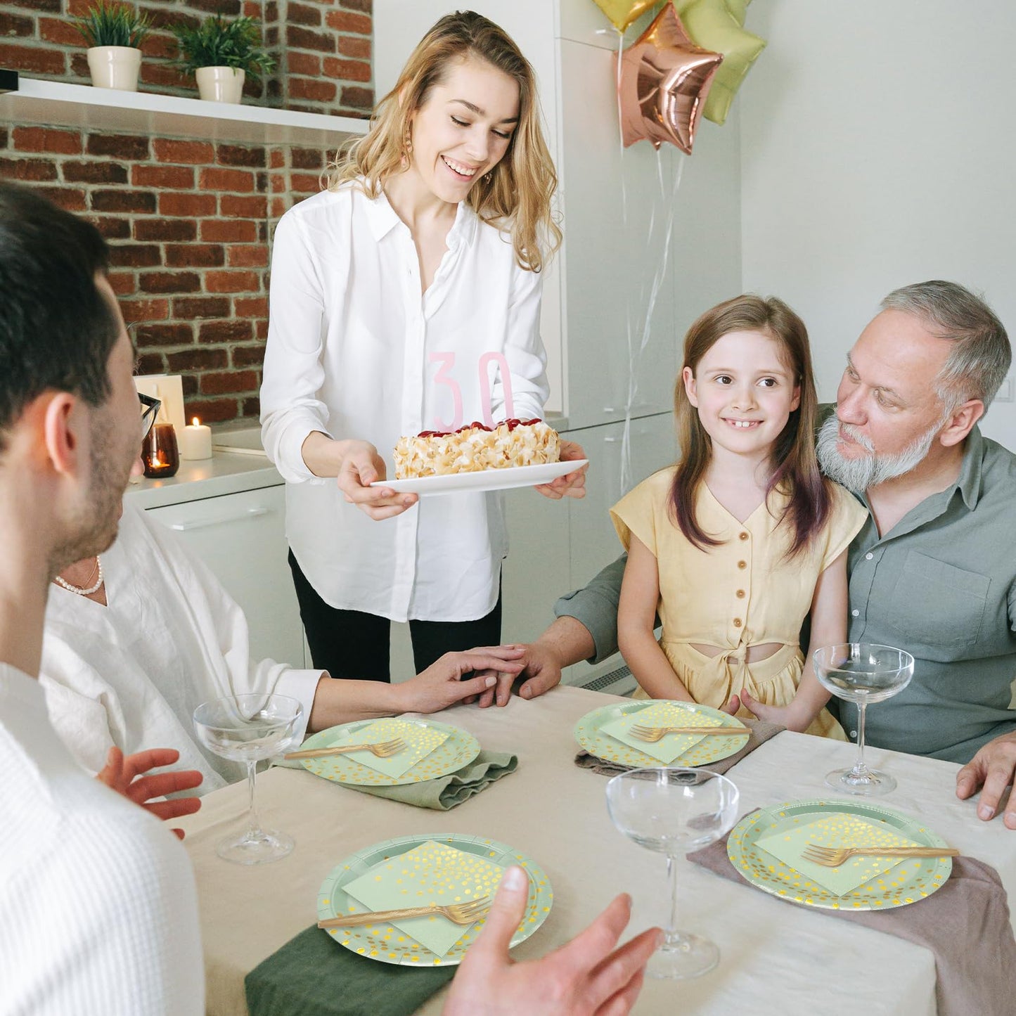 WYQJHKV Sage Green Plates and Napkins Party Supplies,Sage Green Paper Plates,Sage Green and Gold Party Plates for Wedding(Serve 25 Guests)