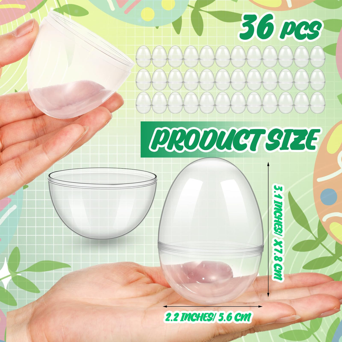 Silipull 36 Pack 3.1 Inch Jumbo Empty Plastic Eggs, Fillable Eggs for Egg Hunts, Candy Basket Stuffers, Party Favors, DIY Crafts(Clear)