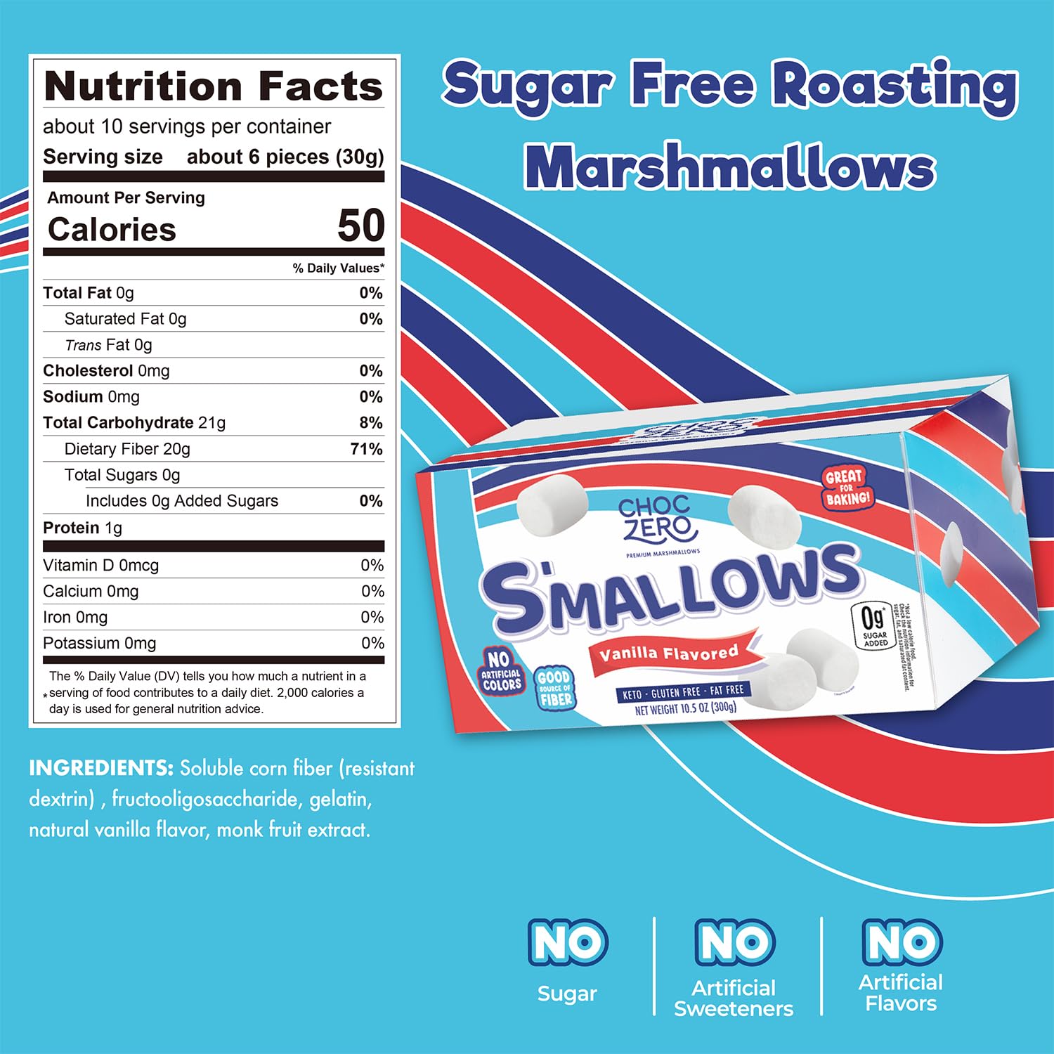 ChocZero Marshmallows, Sugar Free, High Fiber, Gluten Free, Low Carb Baking, Keto, No Sugar Alcohols, 10.5 Ounce (Pack of 1)