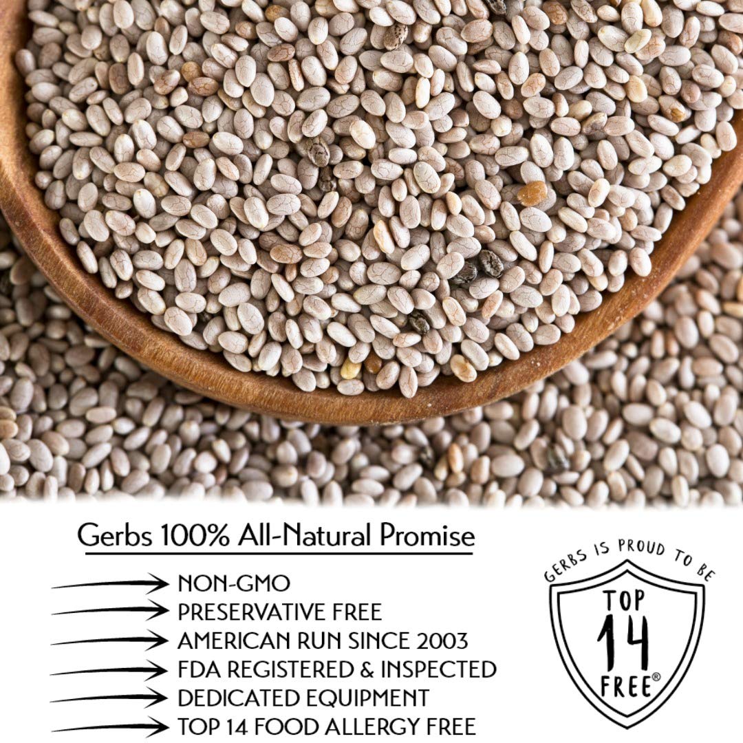 Gerbs Raw White Chia Seeds 4 lbs. | Small-Batch Packed in Resealable Bag, No Artificial Additives | Mildly Nutty Flavor, Ideal for Yogurt, Oatmeal