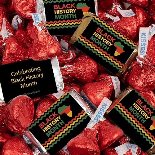 131 Pcs Black History Month Candy Party Favors Miniatures and Red Kisses Chocolate by Just Candy (1.65 lbs)
