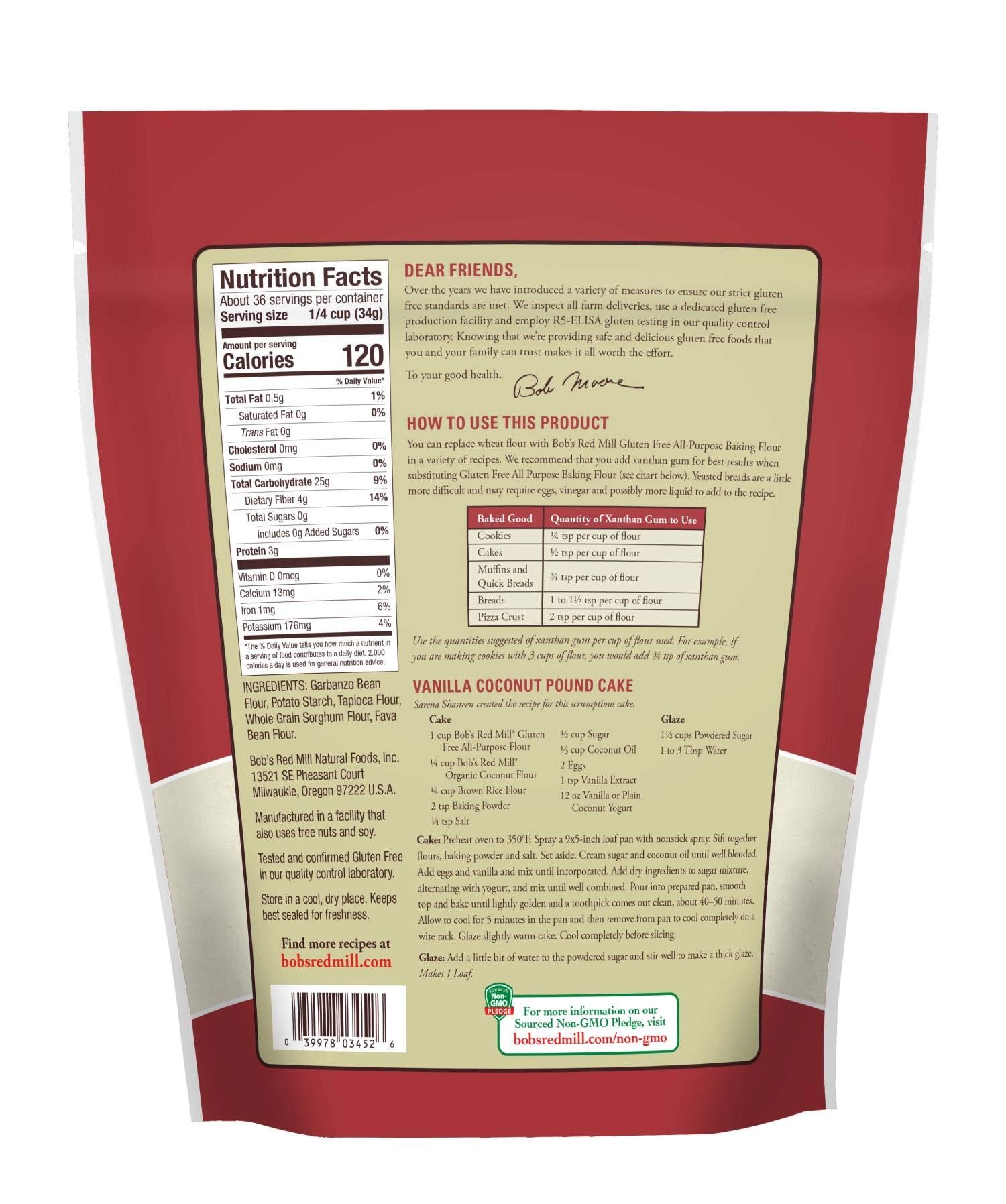 Bob's Red Mill Gluten Free All Purpose Baking Flour, 44oz (Pack of 1) - Vegan, Kosher
