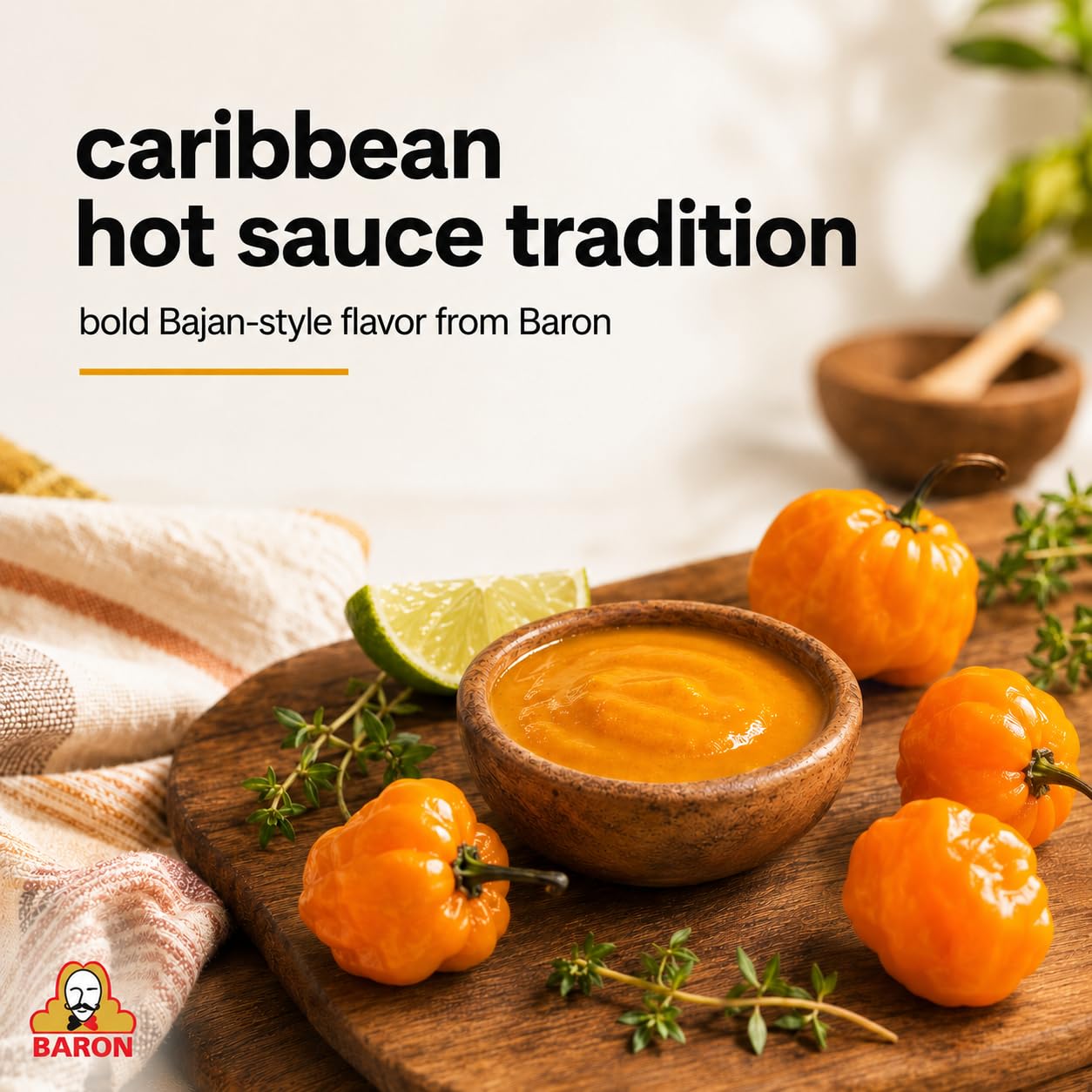Baron Bajan Style Hot Sauce 7 Ounces (200 grams)