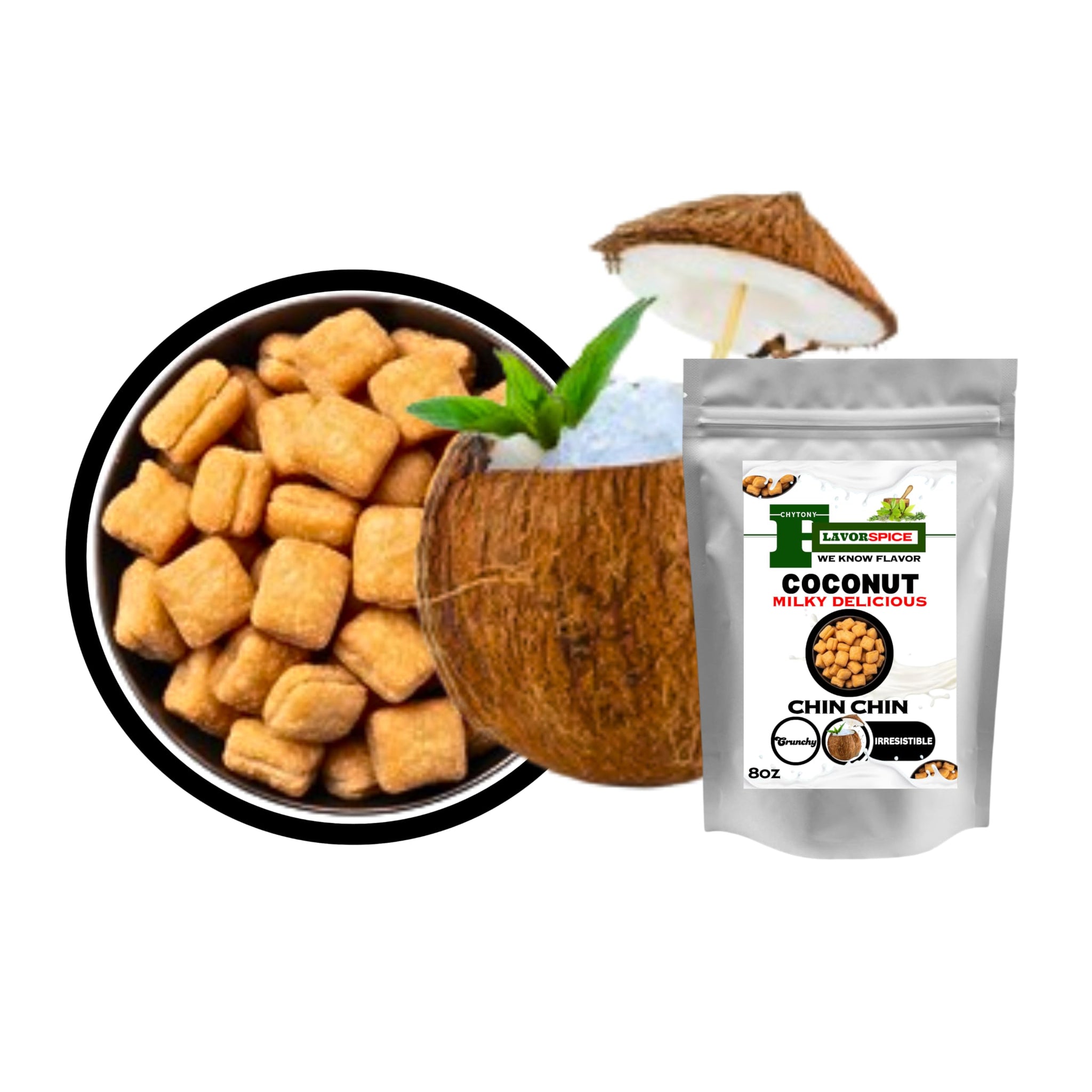 CHIN CHIN - (8oz, Crunchy, Milky and Coconut Delicious Snack)