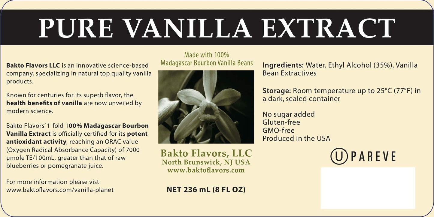 Bakto Flavors Pure Madagascar Vanilla Extract, 8 Ounces