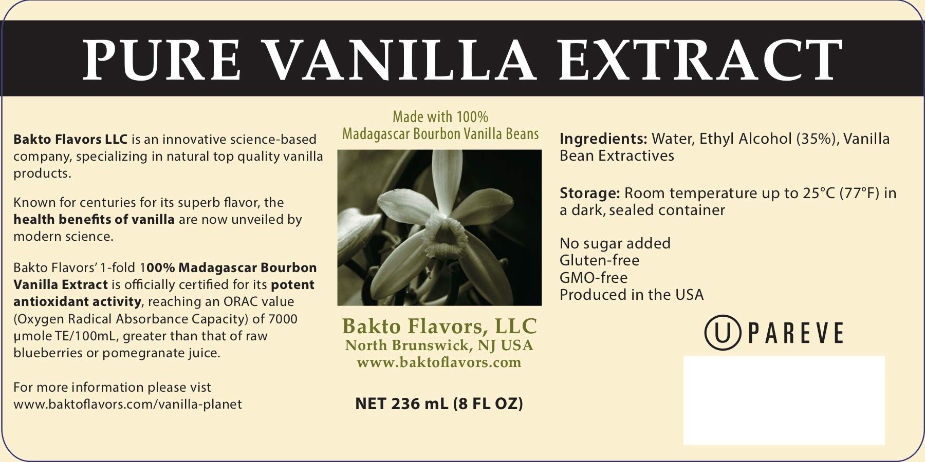 Bakto Flavors Pure Madagascar Vanilla Extract, 8 Ounces