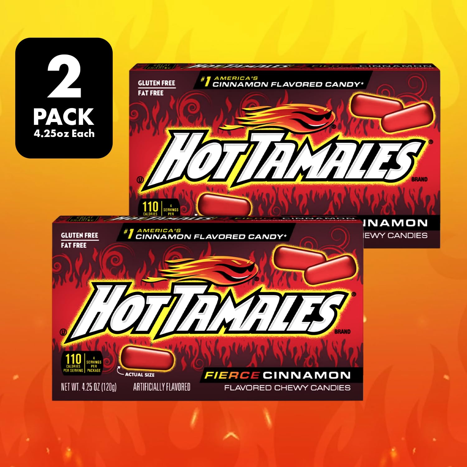Hot Tamales Fierce Cinnamon Candy, 2 Pack Hot Cinnamon candy 4.25oz Each, Ideal for Cinnamon Candy Lovers and Fans of Hot Tamales, Perfect Hot Tamales