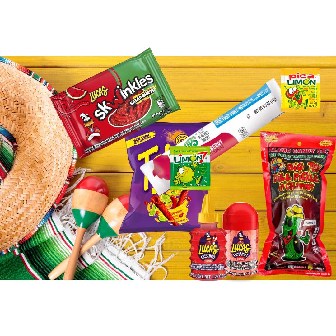 Tiktok Chamoy Pickle Kit With Fruit-Roll-up & Chips, Includes Lucas Gusano, Skwinkles Salsagheti & More - Snack Gift Box by Ma Lit Candy (Big Tex