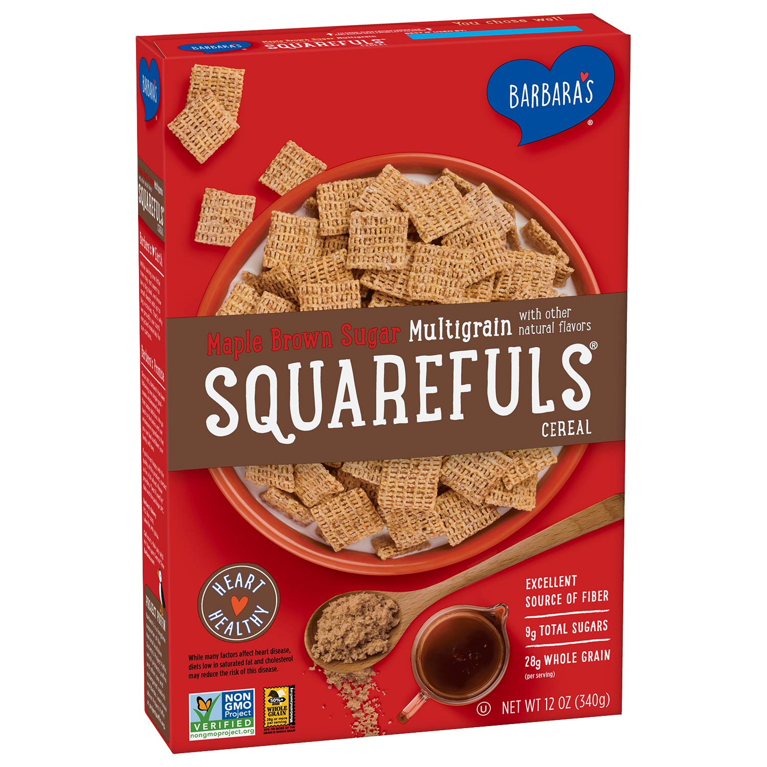 Barbara's Multigrain Squarefuls Maple Brown Sugar Cereal, Heart Healthy, Non-GMO, 12 Oz Box