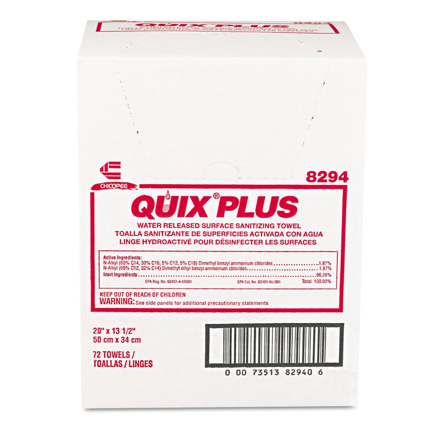 Chix 8294 Quix Plus Disinfecting Towels 13 1/2 x 20 Pink 72/Carton