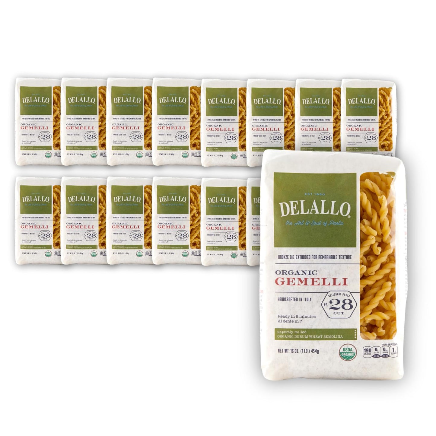 DeLallo Organic Gemelli Pasta, Made with 100% Semolina Durum Wheat Flour, Bronze Cut, Made in Italy, Non-GMO, Preservative Free, Vegan, Kosher