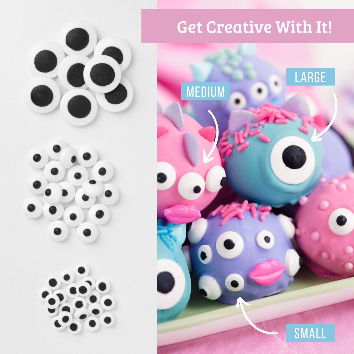 Sweets Indeed Eyeball Tacklebox - 2.53 oz Assorted Candy Eyeballs for Baking & Decorating - 18mm, 10mm & 3mm Edible Eyes for Cookies, Cupcakes & Cakes