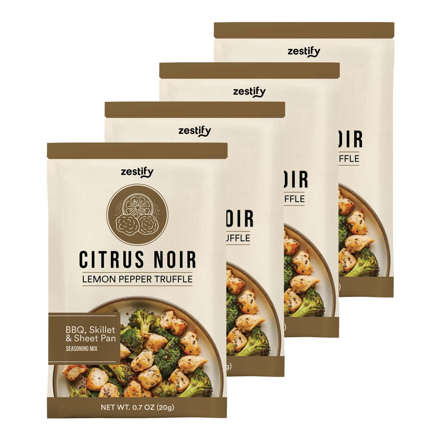 Zestify Citrus Noir - Lemon Pepper Truffle Seasoning Mix Packets | Gourmet Spice Blend for BBQ Dry Rub, Sheet Pan, Air Fryer (4-0.7 oz pouches)