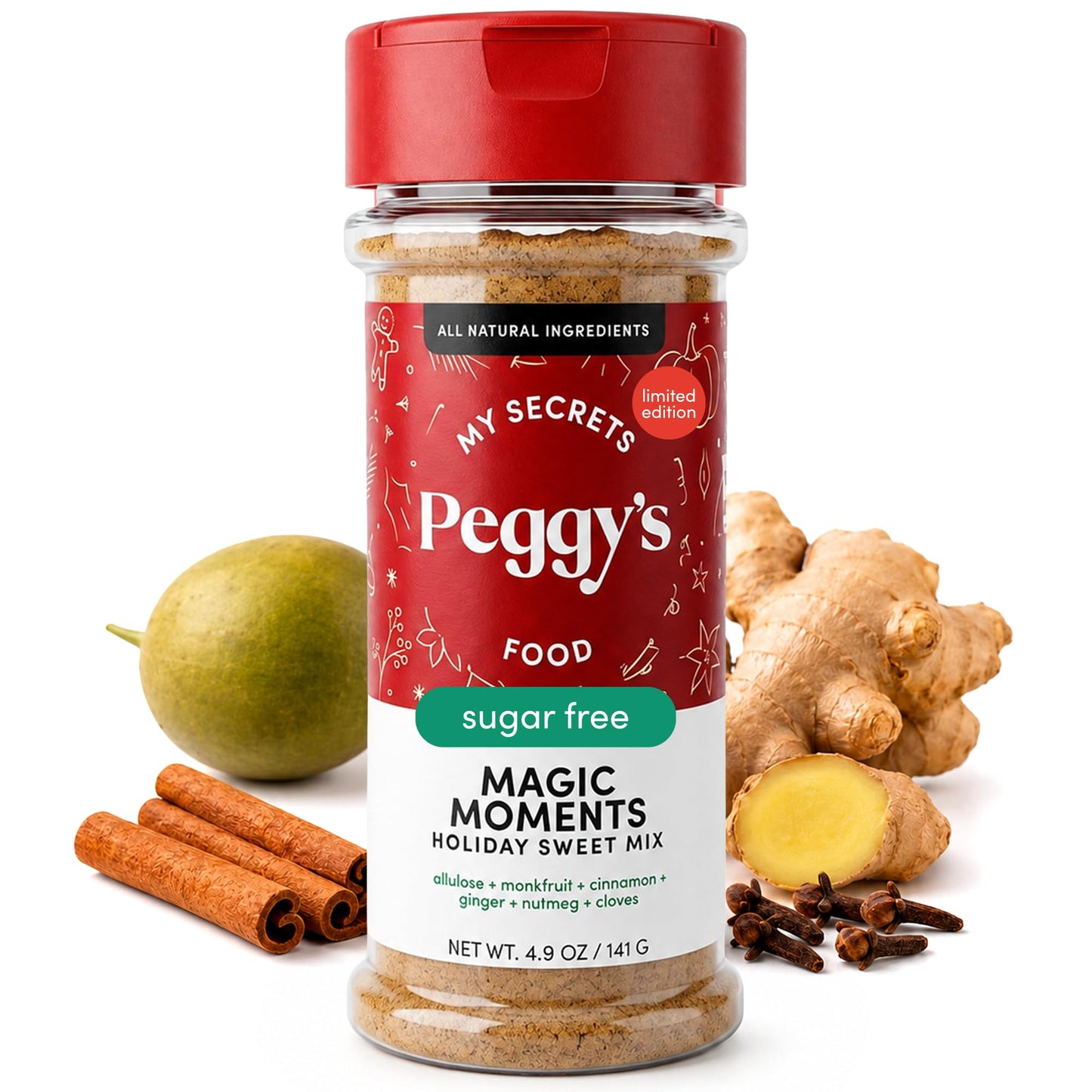 My Secrets Peggy's Food Magic Moments Holiday Sweet Mix - Sugar Free Sweetener with Cinnamon, Ginger, Cloves & Nutmeg - Keto & Gluten-Free Christmas
