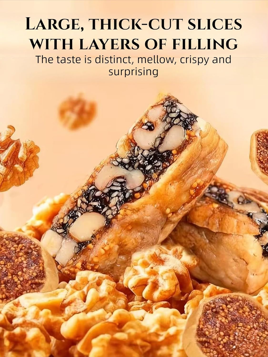 Astragalus Codonopsis Fig Pie with Walnut, Black Sesame & Mulberry, Ready to Eat Individual Packaging, Nutritious Healthy Snacks, Crispy Outside