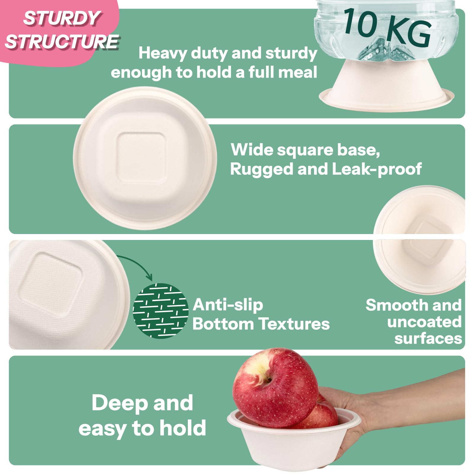 Homestockplus 16 Oz Small Paper Bowls Disposable Bowl - Sugarcane Fiber, Microwave & Freezer Safe, BPA-Free Eco-Friendly Compostable Bowls for Ice