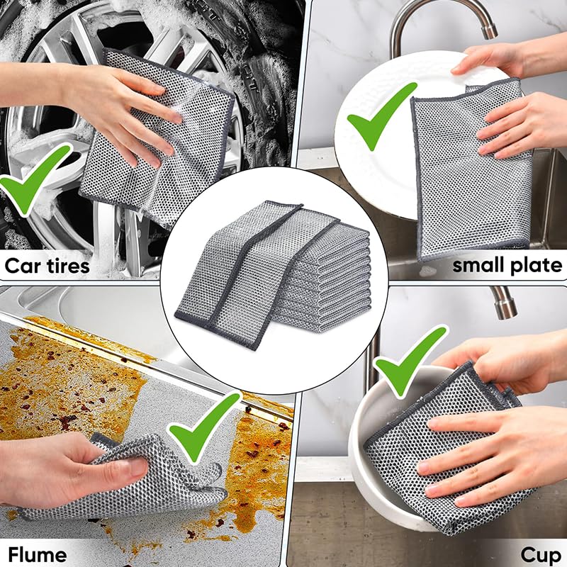 BlissVeritura Reusable Non Scratch Wire Dishcloth, 10pcs Steel Wire Cloths, Double-Layer Stainless Rag, Kitchen Cleaning Cloths, Suitable for Sinks