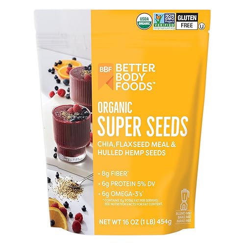 BetterBody Foods Superfood Organic Super Seeds - Blend of Organic Chia Seeds, Milled Flax Seed, Hemp Hearts, Add to Smoothies Shakes & More, 1lb, 16