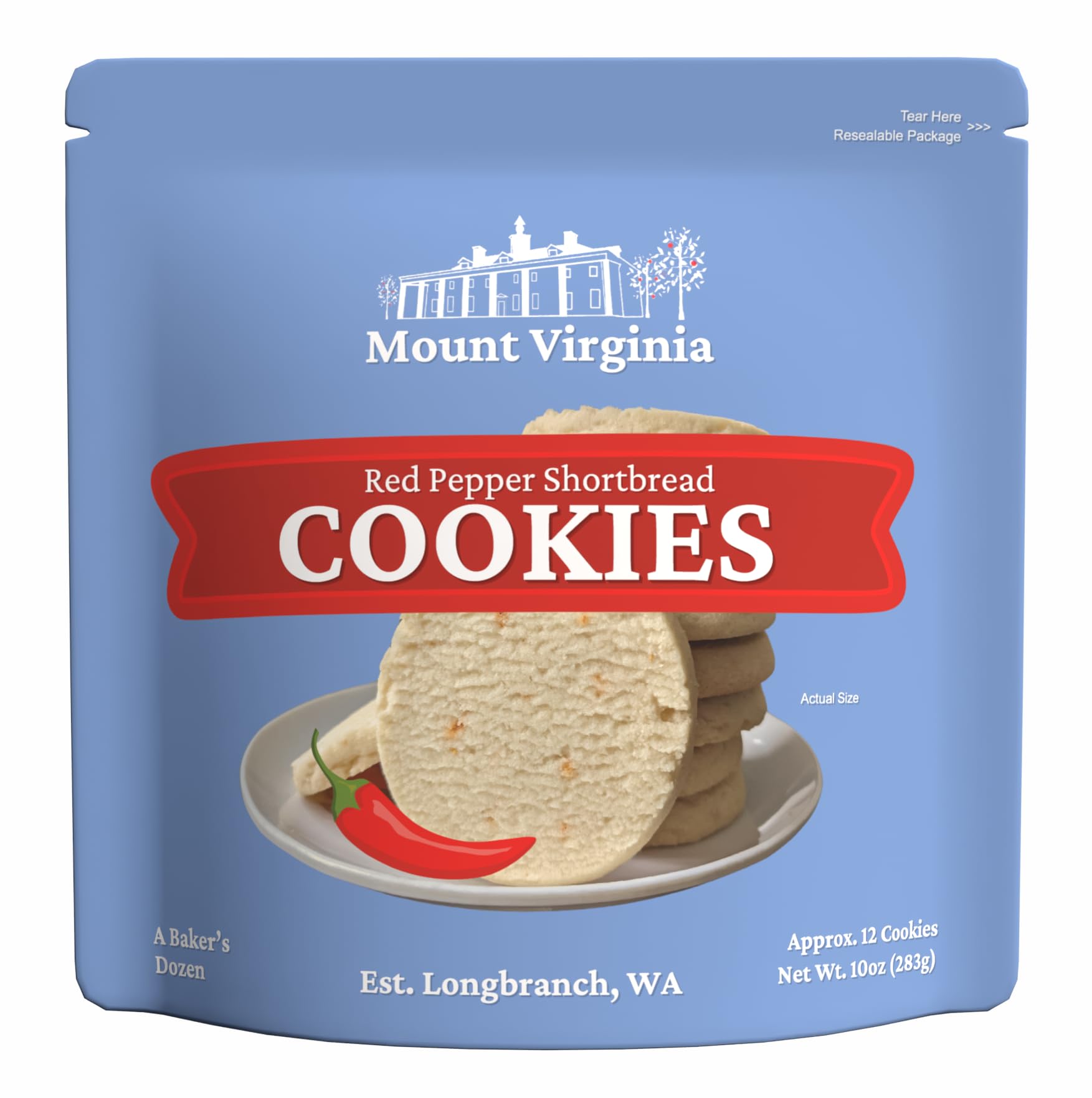 Mount Virginia® Red Pepper Shortbread Cookies | A Baker's Dozen Baked Cookies | One 10oz (283g) Resealable Bag, Approx. 12 Servings | No Corn Syrup
