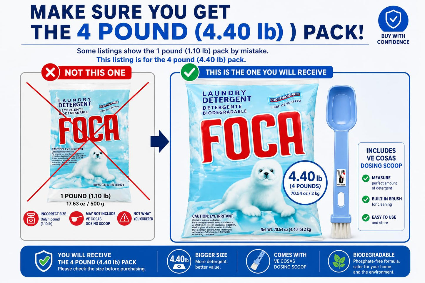 VECOSAS Foca Laundry Detergent 4.4 lb Bag - with Spoon., 4.41 Pound (Pack of 1)