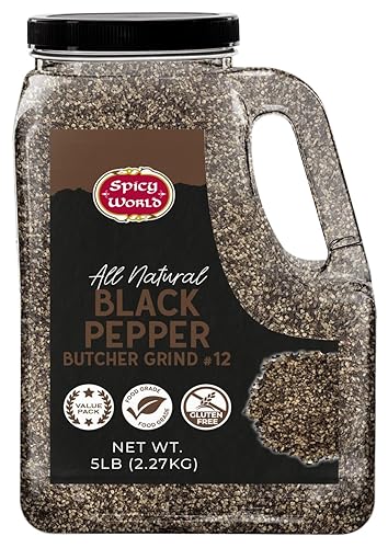 Black Pepper Ground Coarse 5 LB Bulk Jar Butcher Grind #12 - Premium Ground Black Peppercorns, All Natural, Gluten Free, Steam Sterilized - Restaurant