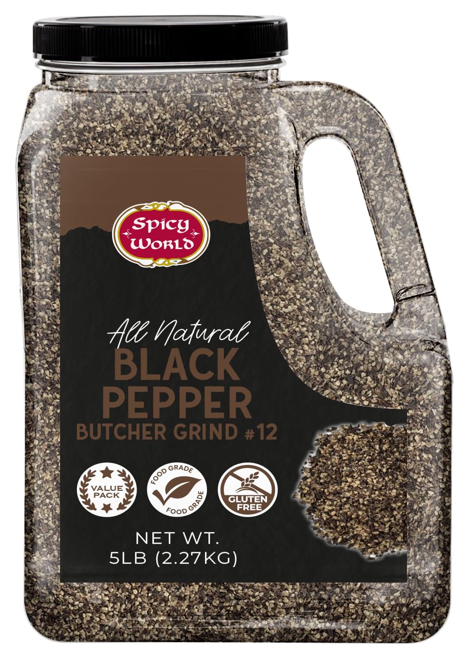 Black Pepper Ground Coarse 5 LB Bulk Jar Butcher Grind #12 - Premium Ground Black Peppercorns, All Natural, Gluten Free, Steam Sterilized - Restaurant