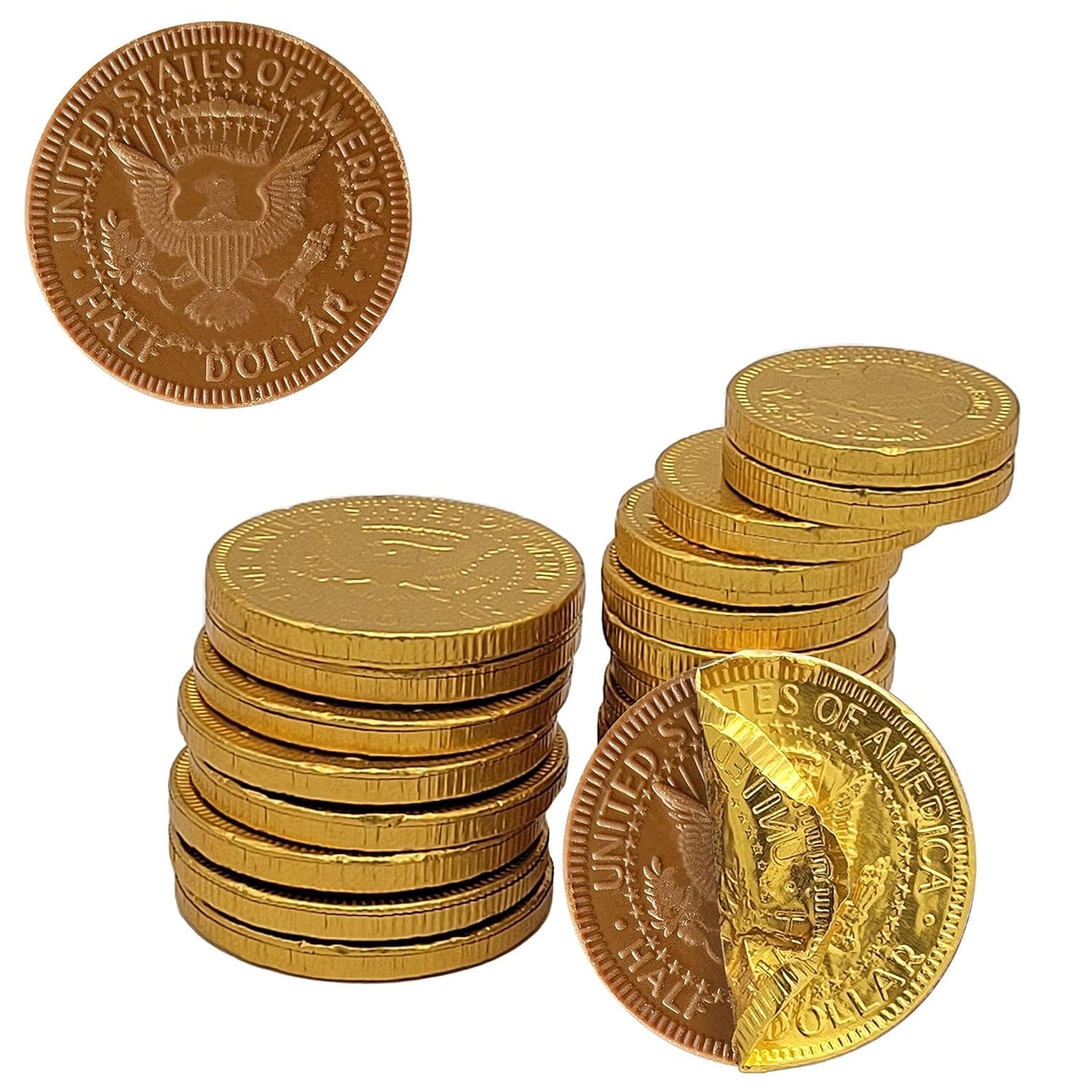 Milk Chocolate Coins, Gold Half Dollar Coins, Made with Premium Belgian Chocolate, Nut Free, Non-GMO, Kosher Dairy (1820-Pack)