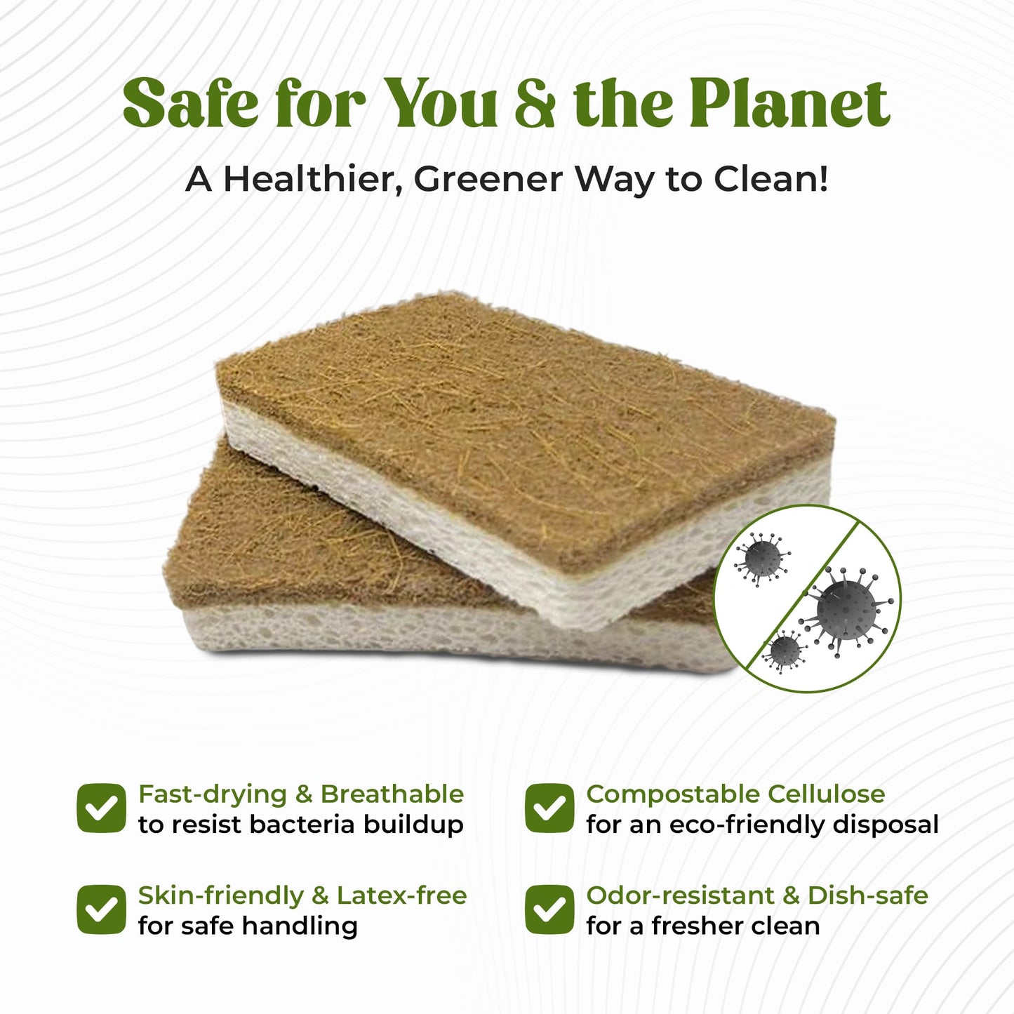 12 Pack Natural Kitchen Sponges - Biodegradable, Compostable, Sustainable Wood Cellulose & Coconut Fiber Sponge for Dishes, Quick Drying & Non Scratch