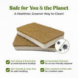12 Pack Natural Kitchen Sponges - Biodegradable, Compostable, Sustainable Wood Cellulose & Coconut Fiber Sponge for Dishes, Quick Drying & Non Scratch