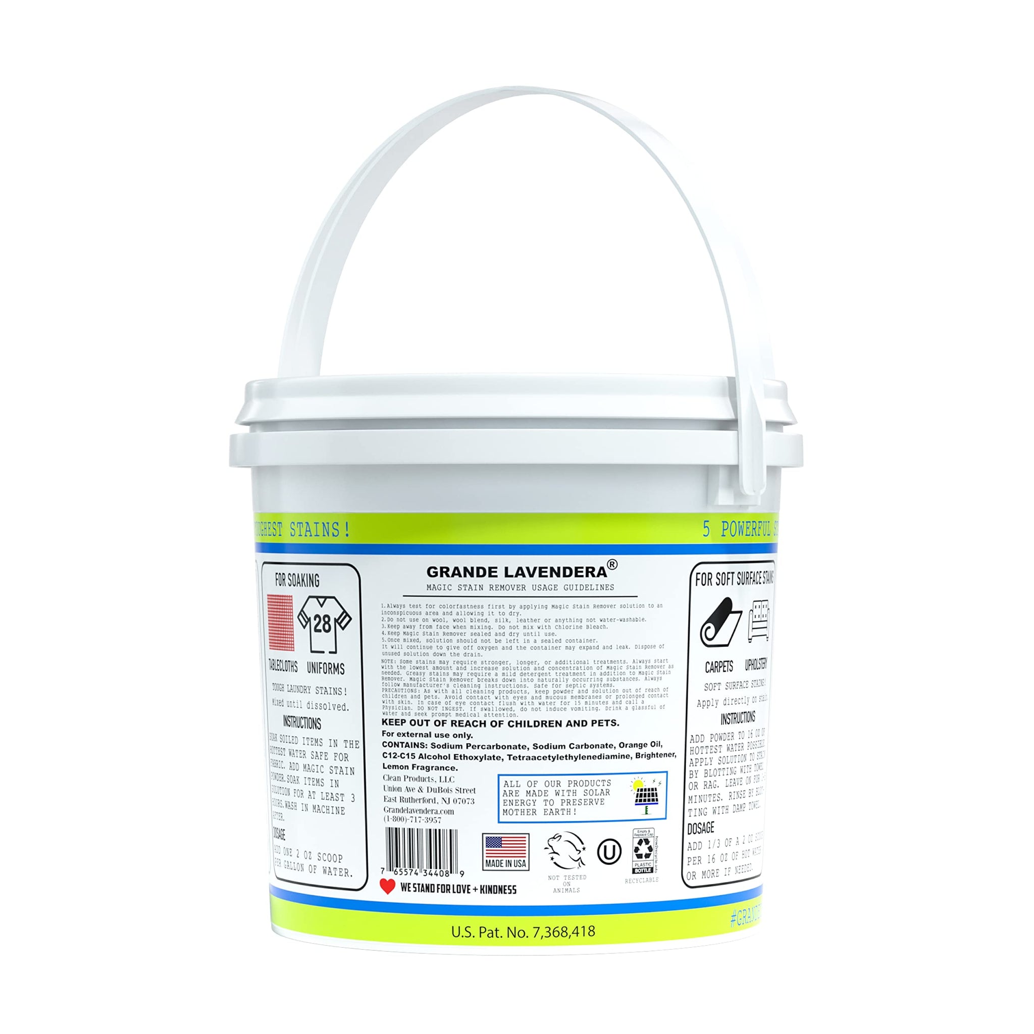 Grande Lavendera® Lemon Scented Oxygen Laundry Booster, Chlorine-Free Stain Remover Powder, Sanitizer for Bright Whites and Fresh Clothes - 4 lb