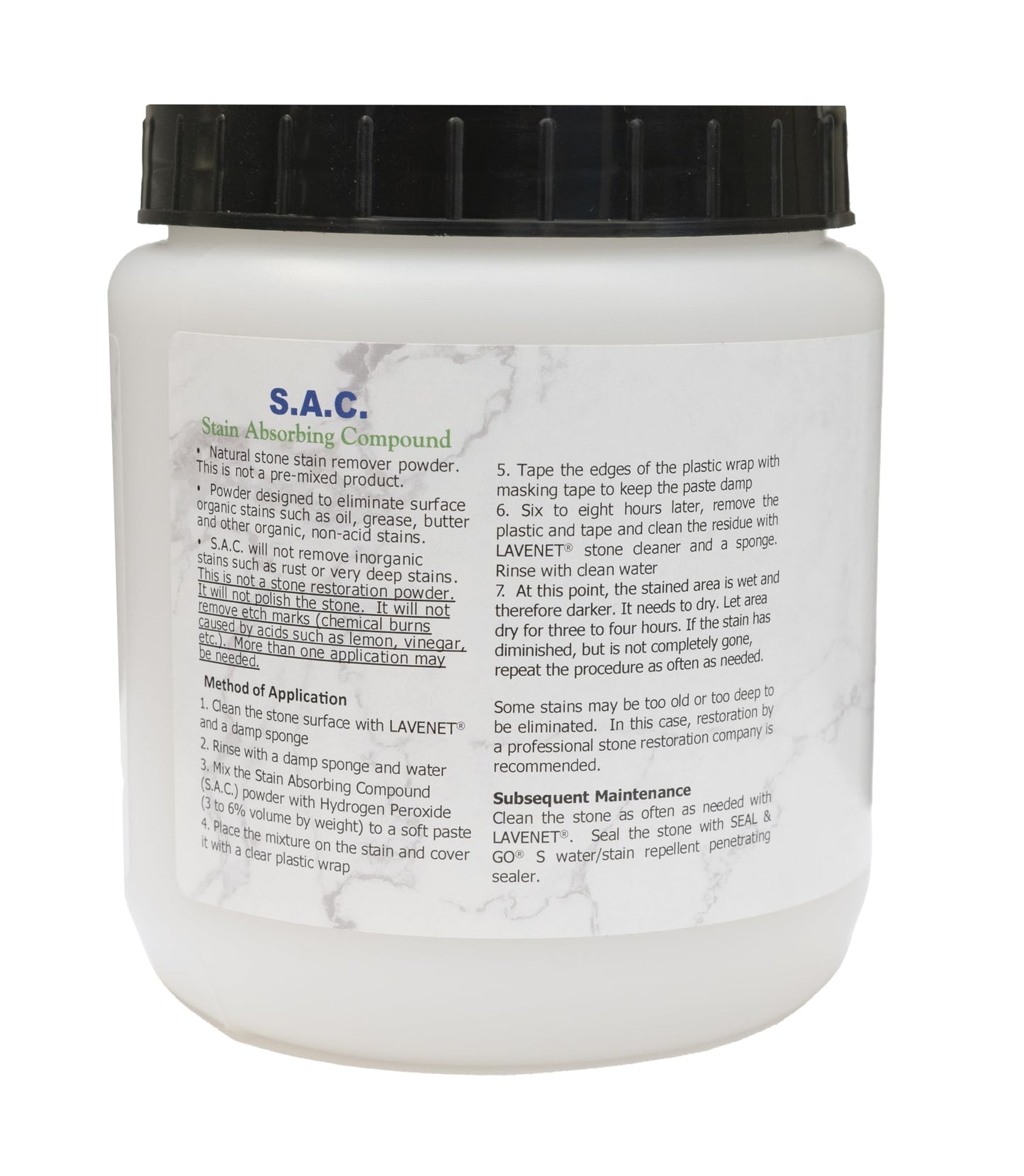 SAC Poultice Powder (2.2 Lb) Powder to remove organic stains such as oil, grease, butter and other non-acid stains from most marble, granite