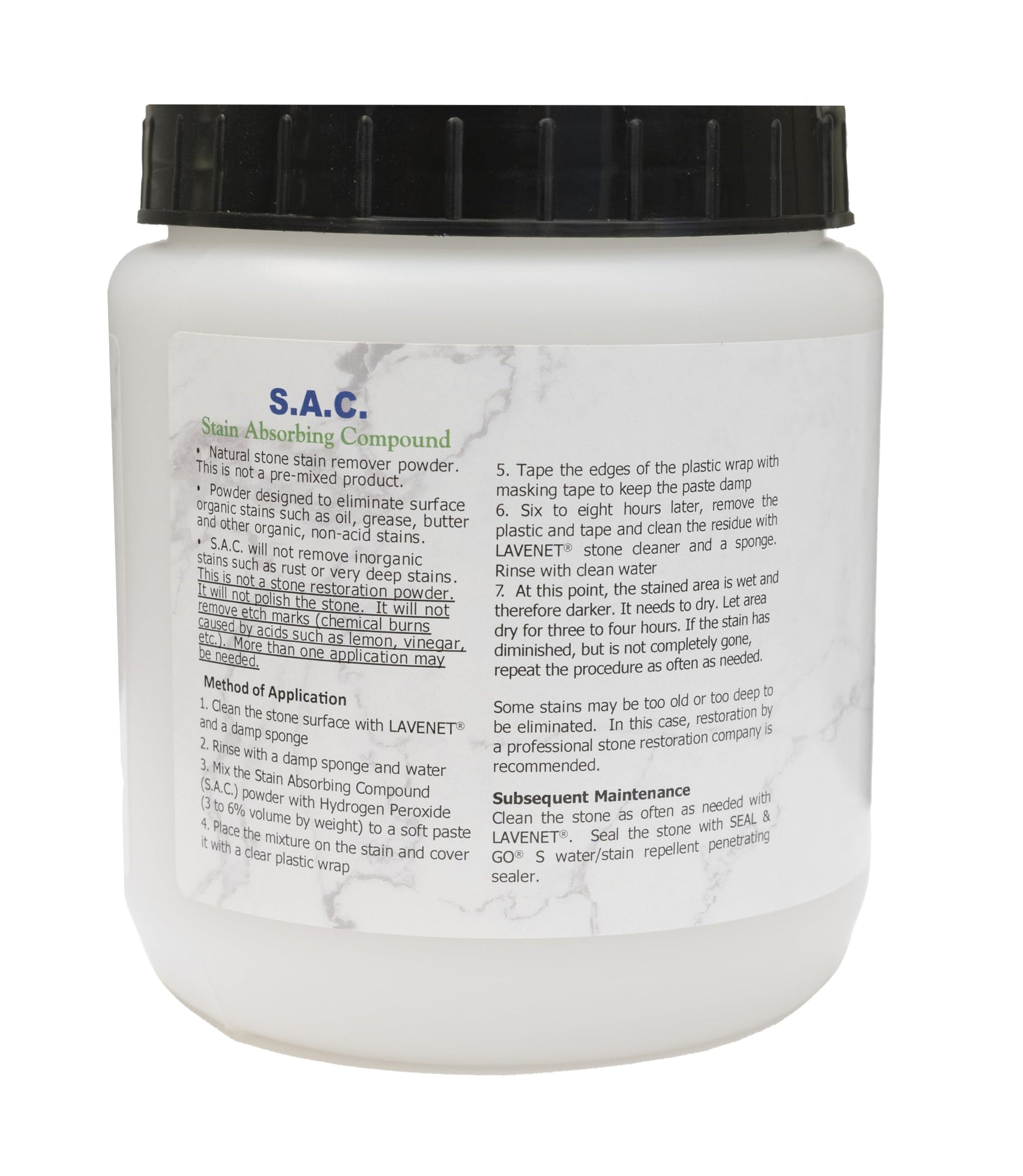 SAC Poultice Powder (2.2 Lb) Powder to remove organic stains such as oil, grease, butter and other non-acid stains from most marble, granite
