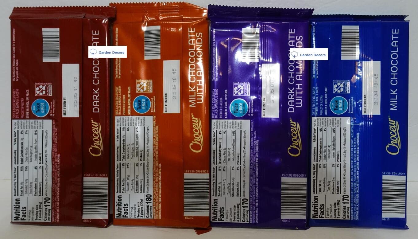 Choceur Chocolate Bar Austria Four Flavors Combo Bundle 5.29oz 150g (Pack of Four)