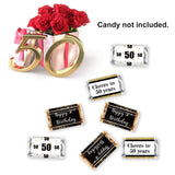 Black & Gold 50th Birthday Party Mini Candy Bar Wrapper Stickers - 50th Birthday Party Favors - Pack of 54