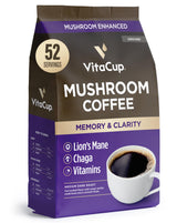 VitaCup Mushroom Coffee Grounds, with Lions Mane, Chaga, B Vitamins, D3, Boost Focus, Immunity, Memory & Clarity, Medium Dark Roast, 100% Arabica